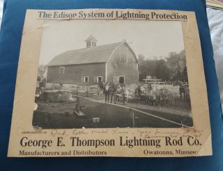 George E Thompson Lightning Rod Co Owatonna Mn Advertising Real Photo Barn Horse