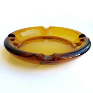 Vintage Large Heavy Amber Glass Ashtray 8 Inches