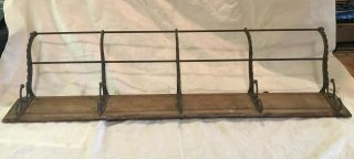 Primitive Farmhouse Wooden And Cast Iron Coat And Hat Rack