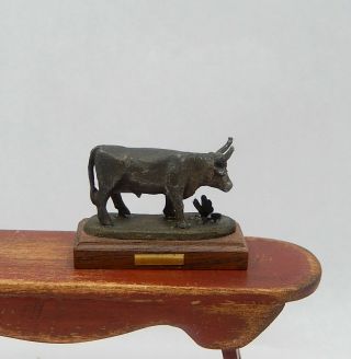 Vintage Metal Bull Statue Thomas Warner Artisan Dollhouse Miniature 1:12