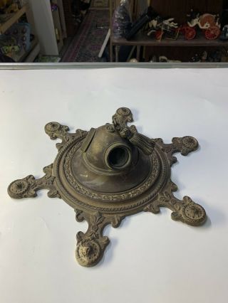 Orig Antique 3 Light Brass Victorian Flush Mount Ceiling Light Fixture Pan