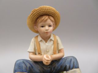 Vintage Homco 1466 Ceramic Figurine of Boy & Dog Fishing Denim Days 2
