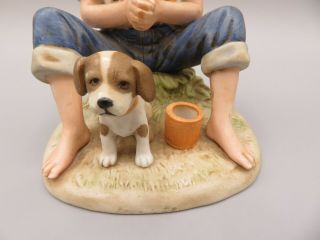 Vintage Homco 1466 Ceramic Figurine of Boy & Dog Fishing Denim Days 3