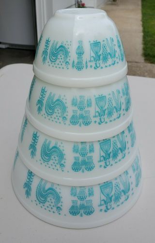 Vintage Pyrex Mixing Bowls Turquoise Amish Butterprint Set Of 4