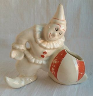 Vintage Ceramic Clown With Ball Planter ☆vase 1940 