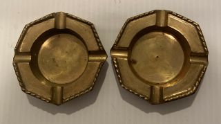 2 Vintage Small Metal Individual Ashtrays/gold Color - 2.  5”x3.  5” -