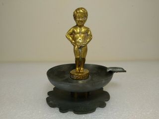 Vintage Mcm Raised Ashtray Brass Bruxelles Brusselles Belgium Peeing Boy