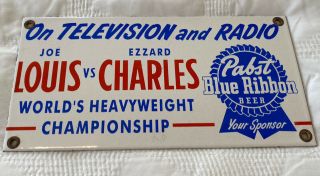 Vintage Pabst Blue Ribbon Beer Porcelain Sign Radio Tv Heavyweight Champion Gas