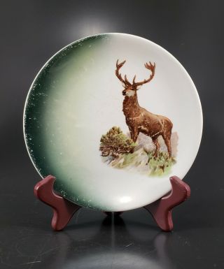 Antique Buck Deer Plate Harker Pottery 1800s Transferware