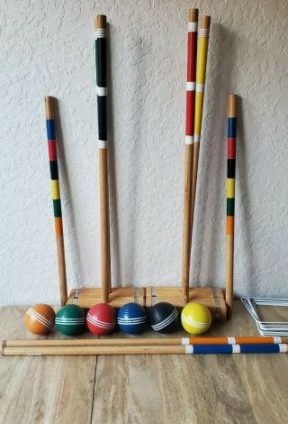Professional Vintage Croquet Set Heavy Square Mallet Heads Franklin With Bag