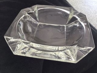 Vintage Large Heavy 8” Square Clear Glass Cigar Or Cigarette Ash Tray