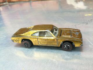 Vintage Hot Wheels Custom Dodge Charger / Gold - Redline - 1968 Mattel