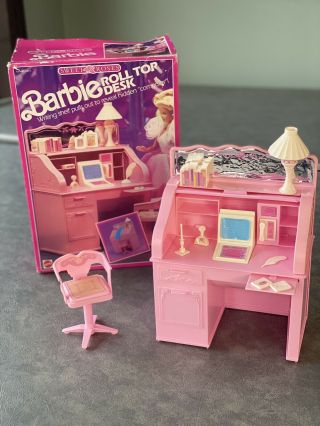 Mattel Barbie Sweet Roses Roll Top Desk Vintage 1988 Italy Box & Instru