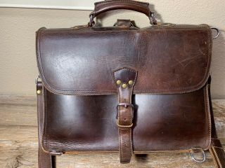 Euc Marlondo Xl Convertible Briefcase W/ Silver Hardware Vintage Dark Brown