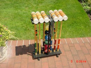 Vintage Kourt King Croquet Set 6 Mallets Balls Wickets Stakes Rack Complete Box