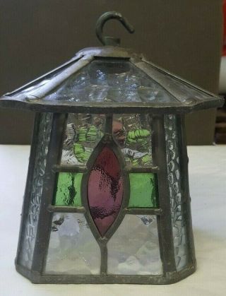 Arts And Crafts Style Vintage Or Earlier Stained Glass Leaded Lantern Light