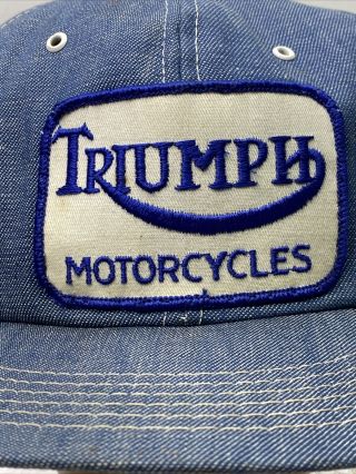 Vtg Denim Trucker Hat Snapback Patch Cap Triump Motorcycles Logo K Brand Biker 2