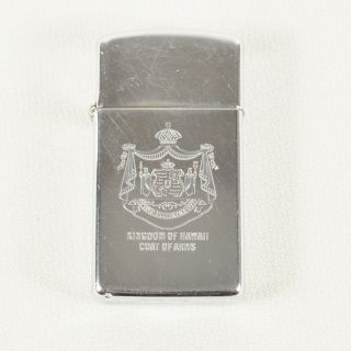 Vintage Zippo Slim Kingdom Of Hawaii Polished Chrome Lighter 1986