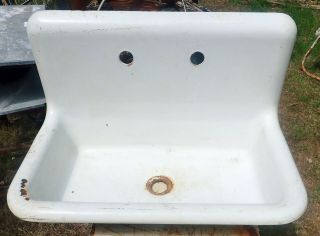 Vintage Standard A&o Porcelain Cast Iron High Back Utility Sink Farm Garden