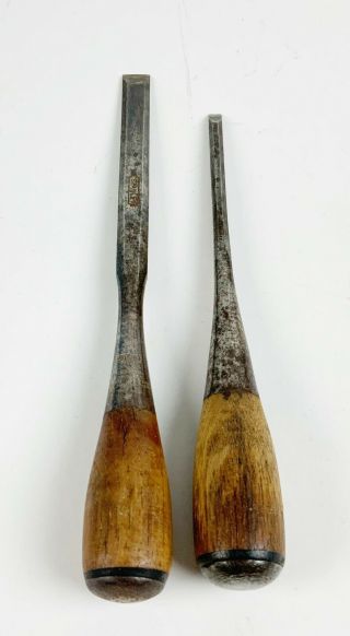 2 Antique Vintage Stanley Everlasting Chisels 3/16 " & 1/2 " Old Woodworking Tool