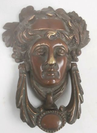 Large Antique Victorian Bronze Ladies Head Portal Door Knocker