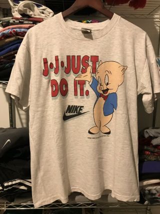 Rare Vintage 1993 Nike Jj Just Do It Porky Pig Space Jam T - Shirt Sz Large