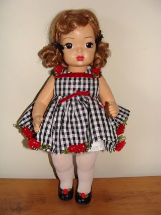 Vintage 16 " Terri Lee Doll Dressed In Tagged Gingham Taffeta Christmas Dress