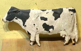 Antique Tin Cow Weathervane Or Sign Ornament,  C.  1900