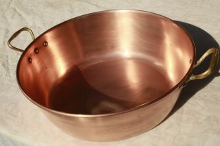 Vintage French Copper Jam Pan With Rounded Rim Bronze Handles 15inch 4lbs