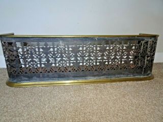 Antique Ornate Brass Fireplace Accessory Fender Curved Corners Cut Out Design
