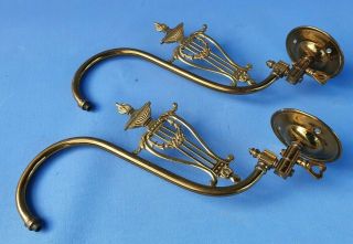 Pair Antique Victorian Old Vintage Brass Wall Mounted Gas Lights Lamps Sconces