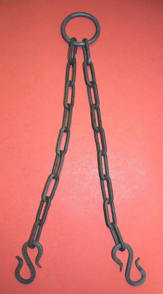 Chandelier Lighting Sling Chain With Hooks,  Wrought Iron Links 1 " X 2 3/8 "