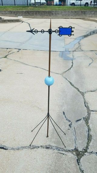 Shinn - System Antique Lightning Rod With Milk Glass Ball Globe Vintage Old
