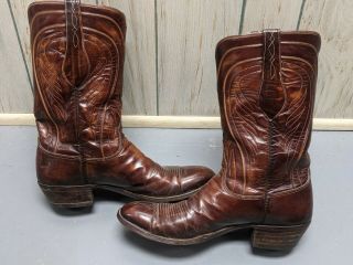 Lucchese 2083 Vintage Western Mens Cowboy Boots Black Cherry Leather Size 13b