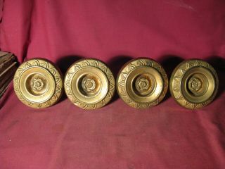 Set Of 4 Antique Mid 19th C.  Stamped Gilt Brass Curtain Tie Backs