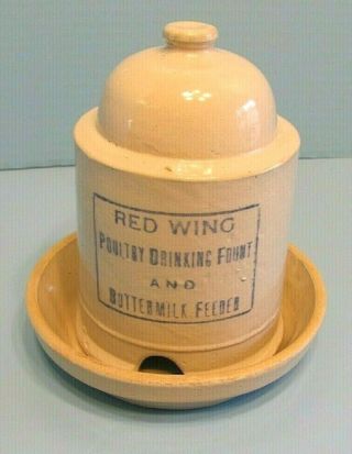 Vintage Red Wing Stoneware 1/2 Gallon Poultry Chicken Fount Buttermilk With Base
