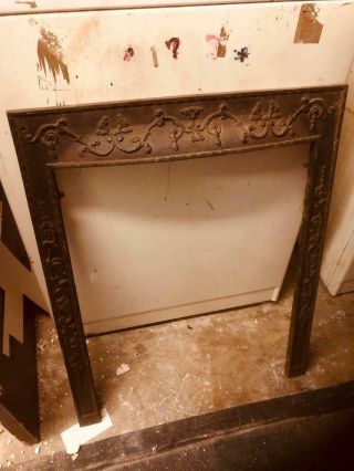 Antique Black Victorian Cast Iron Fireplace Surround 25 " X 31 " Flower Leaf Scrl