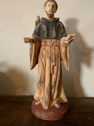 Vintage Hand - Carved Santo Of Saint Francis,  Patron Saint Of Animals – 24139