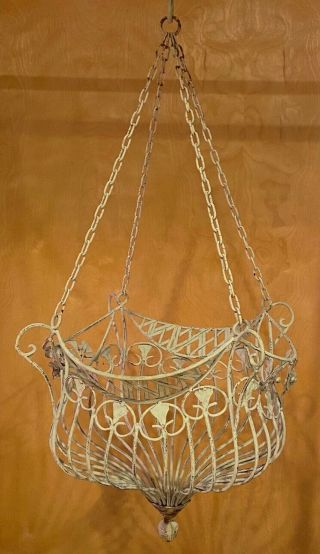 Antique Victorian Wrought Iron Hanging Planter Basket