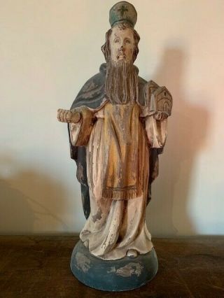 Vintage Hand - Carved Santo Saint Figure Of St.  Augustine,  Patron Saint Of Churche