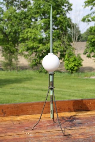 Antique Lightning Rod With Milk Glass Ball Globe Barn Roof Mount Vintage Old