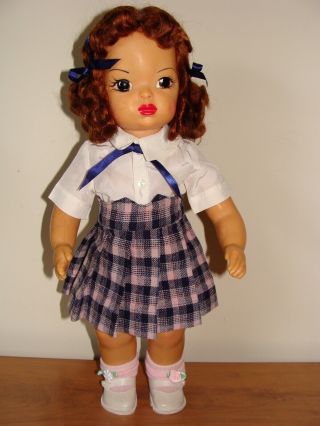 Vintage 16 " Terri Lee Doll Red Wig/tagged Plaid Wool Skirt & Blouse
