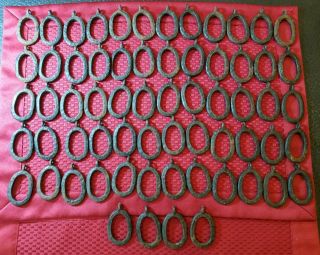 64 Antique Vtg Cast Iron Wrought ? Oval Drapery Curtain Rod Rings Crafts - Bk
