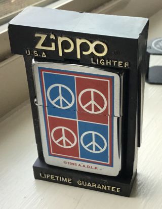 Vintage 1995 Peace Sign Zippo Lighter Aadlp A.  A.  D.  L.  P.