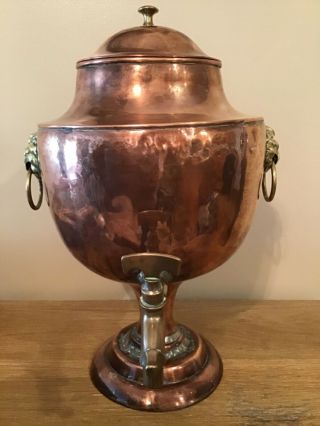Antique Rare Copper Brass Coffee Tea Urn Samovar Lion Handles Perfect
