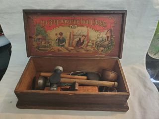 Rare Vintage " The Boys Favorite Tool Chests " Tool Toy Box With Assorted Tools
