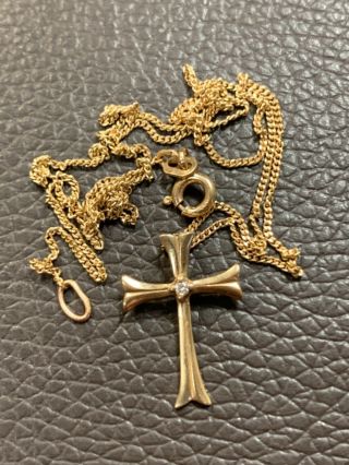 Vintage 14k Solid Yellow Gold Necklace Chain Cross 2.  3 Grams 18 " Nr