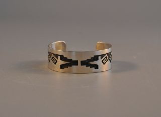 Vintage Hopi Indian Silver Bracelet Wave Spiral Design - Larry Polivema - 6 1/8