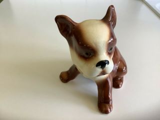 Vintage Bone China Porcelain Boston Terrier Dog Figurine Germany Brown White 5”