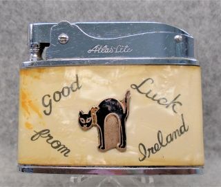 Vintage " Good Luck " From Ireland Flat Advertising Lighter Rare Lqqk
